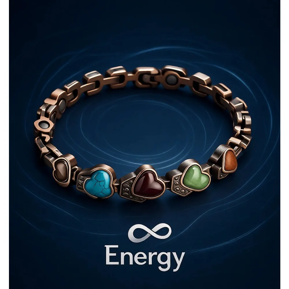 

Магнитный медный браслет для женщин с бирюзой и регулируемой застежкой