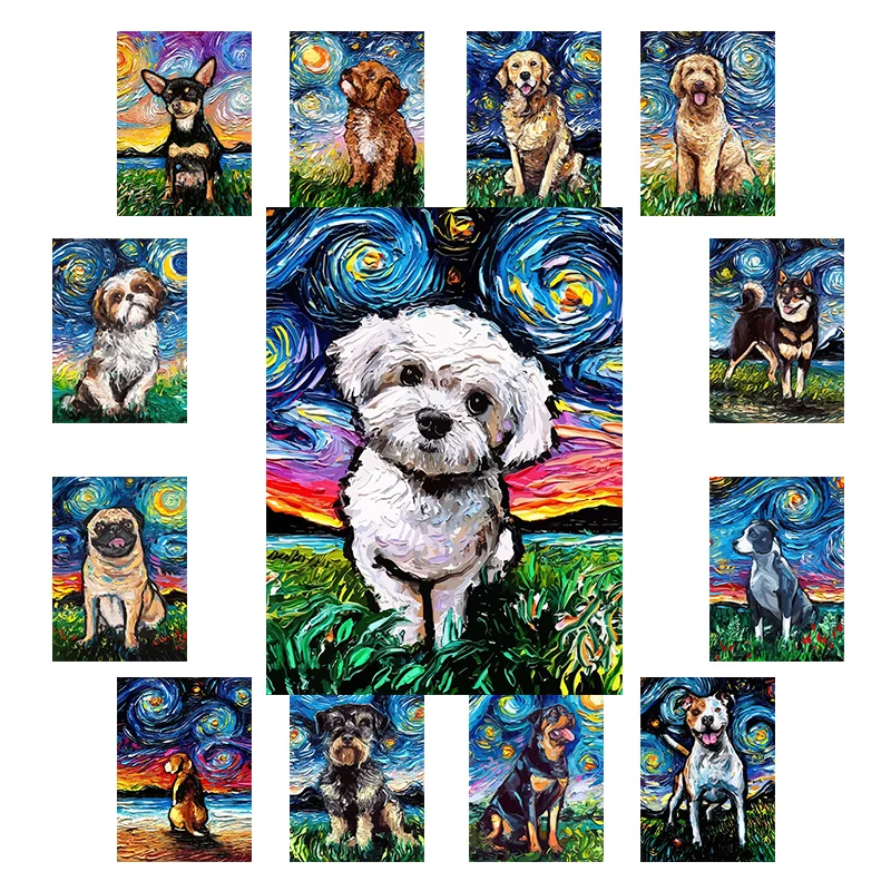 Van Gogh The Starry Night fusible dogs Iron on patches vinyl stickers self-adhesive DIY Sewing Flex fusible transfer