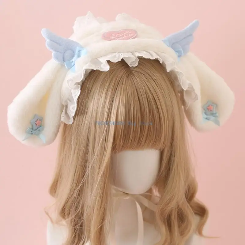

340D Angel Wing Headwear Long Ribbon Ruffled Lace Bow Headwear Party Photo Props