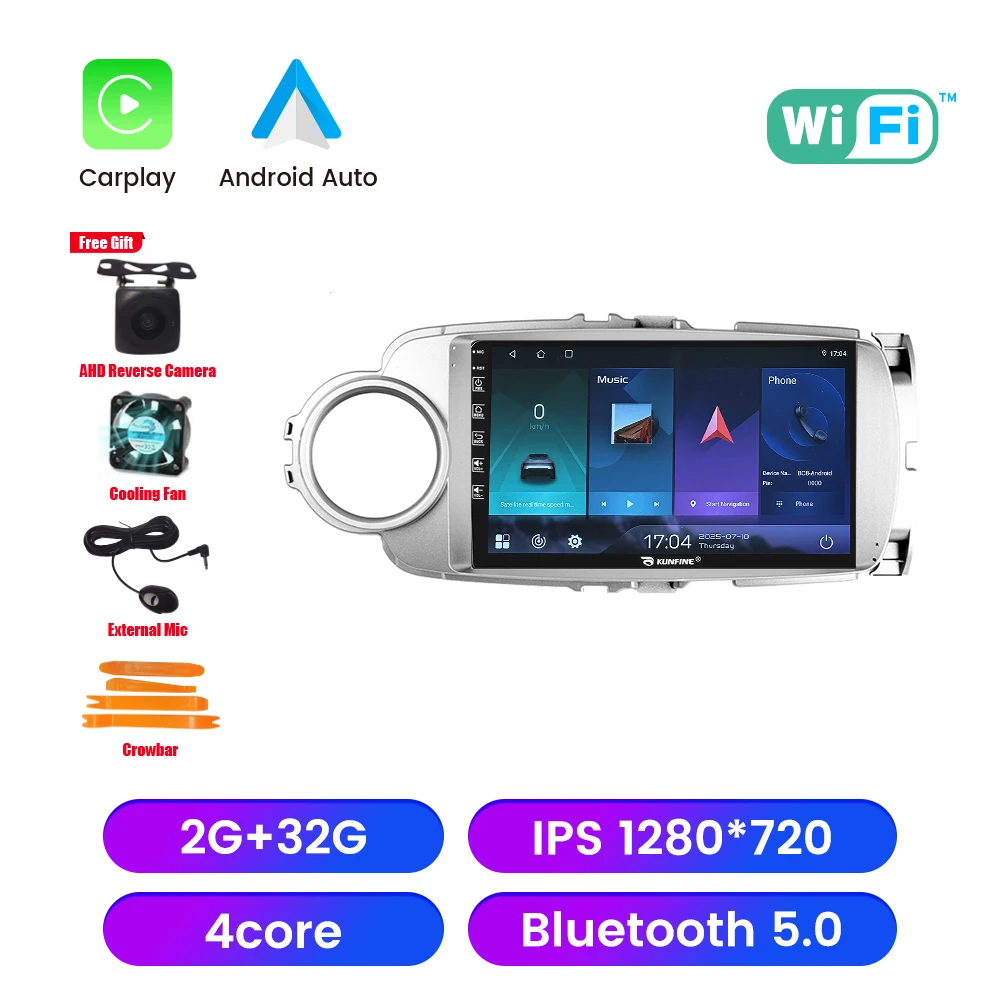 Android autoradio voor Toyota Yaris 2012-2017, 2DIN Octa Core GPS navigatie speler, IPS scherm, Carplay, Android Auto - afbeelding 1