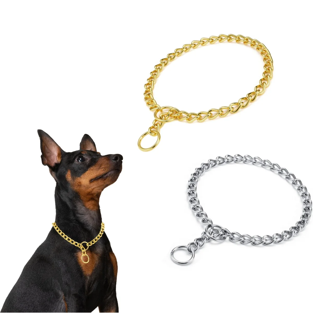 Gold Chain Dog Collar 10mm Fashion Dog Cuban Link Pet Gold Necklace Metal Puppy Jewelry Bulldog P Chain Pet Training Slip Collar