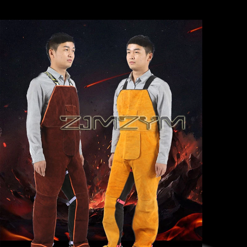 Cowhide Welding Strap Jumpsuit Wear-resistant Heat Insulation Fire-proof Welding Workwear Suit Bib Leather Jumpsuit