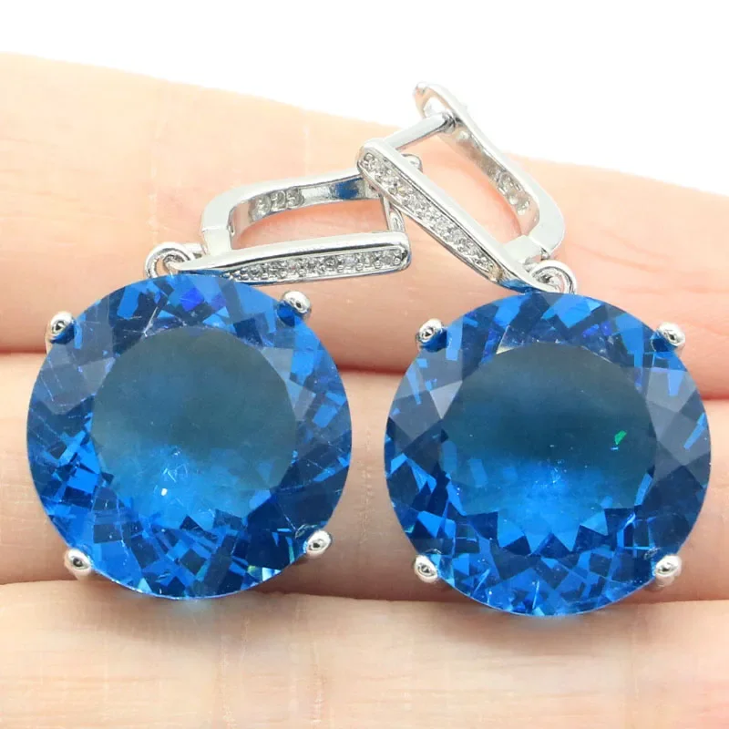 18g Customized 925 SOLID STERLING SILVER Earrings Big Gemstone Spessartine Garnet Pink Kunzite Violet Tanzanite London Blue Ladi
