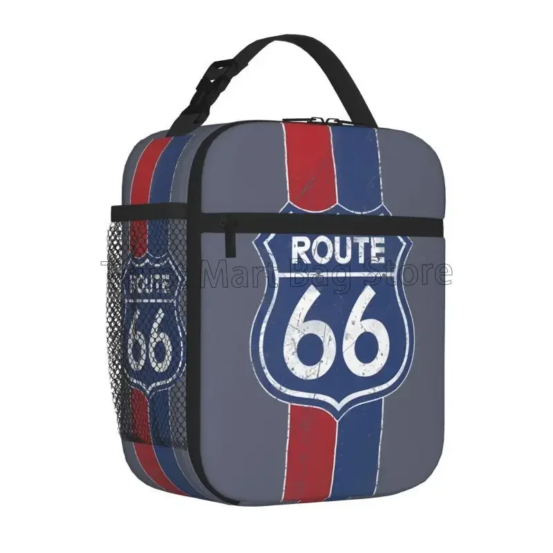 아메리칸 빈티지 루트 66 프린트 열 도시락 가방 남여 휴대용 재사용 가능한 절연 도시락 상자 도시락 토트 여행 작업 피크닉