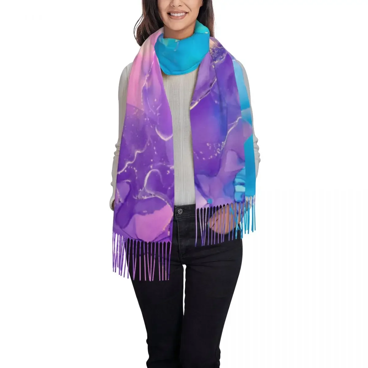 Custom Print Vibrant Teal Gold Marble Abstract Scarf Women Men Winter Fall Warm Scarves Shawls Wraps