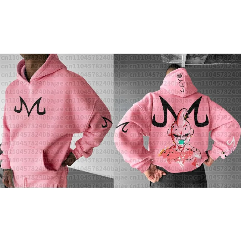 

Dragon Ball Z Majin Buu Pink Hoodie Men Anime Streetwear Cosplay Sweatshirt with Japanese Print Casual Pullover for Fans Fashion