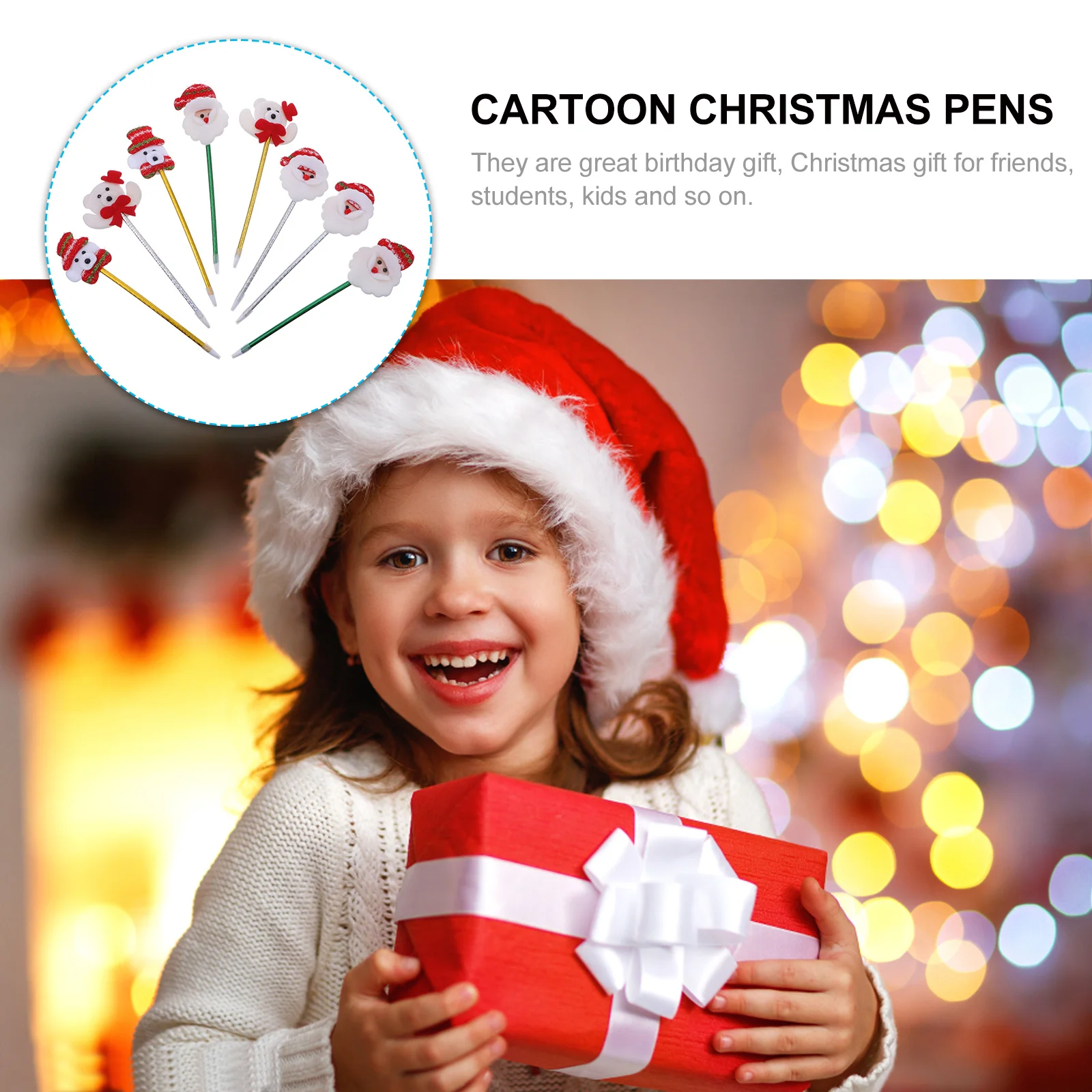 

8Pcs Luminous Xmas Pens Cartoon Design Ballpoint Writing Set Smooth Flow for Greeting Cards Scrapbooking Journals Diaries