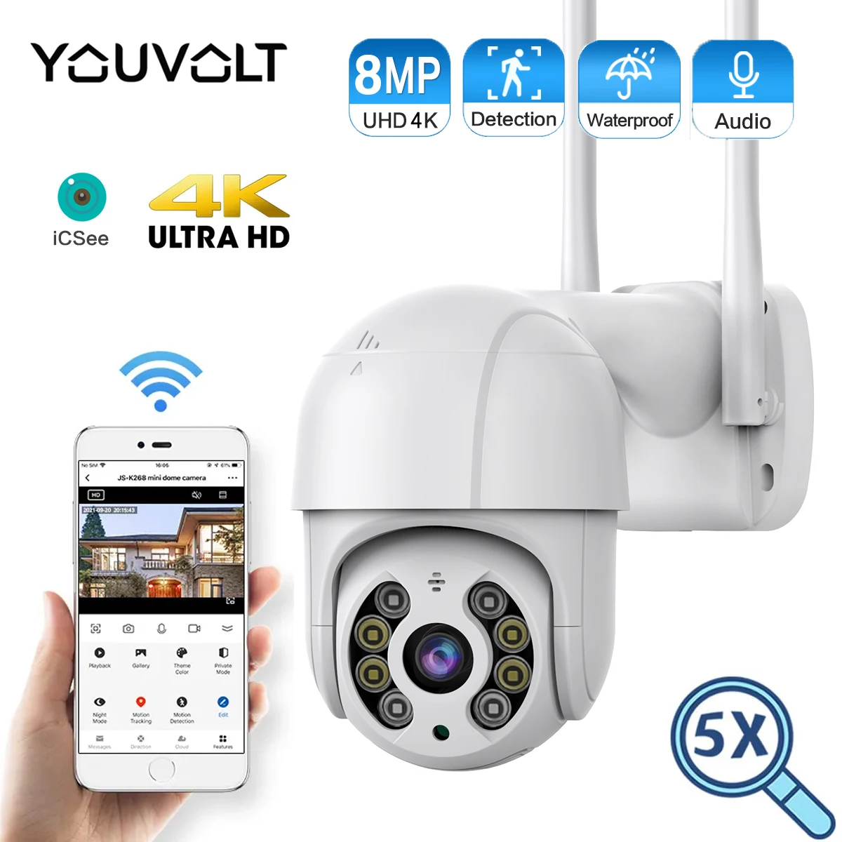 

8MP 4K HD Color Night Vision Wireless Wifi Camera Outdoor Ai Auto Tracking CCTV Waterproof Surveillance Camera 4X Digital Zoom