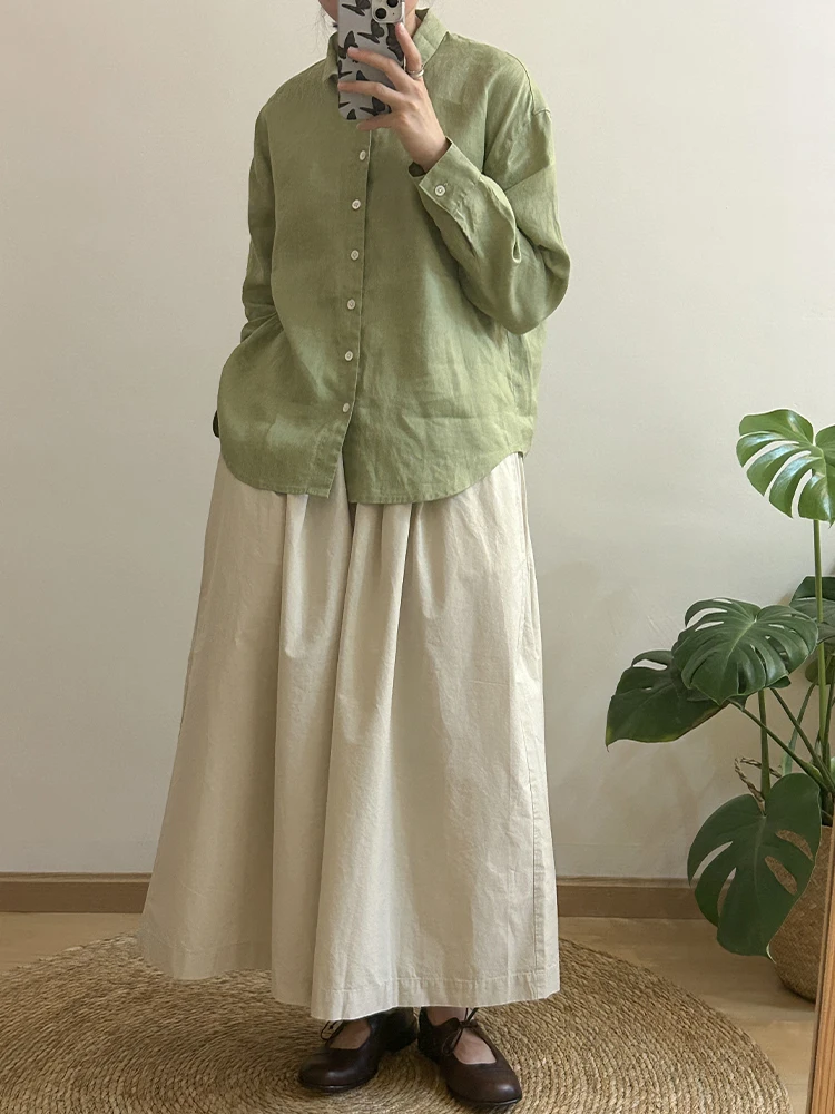 

Furali Pure Linen Long Sve irt Slim Fit Turn-down Collar Sun Protection Women's Busin Casual Faion Commute Sle