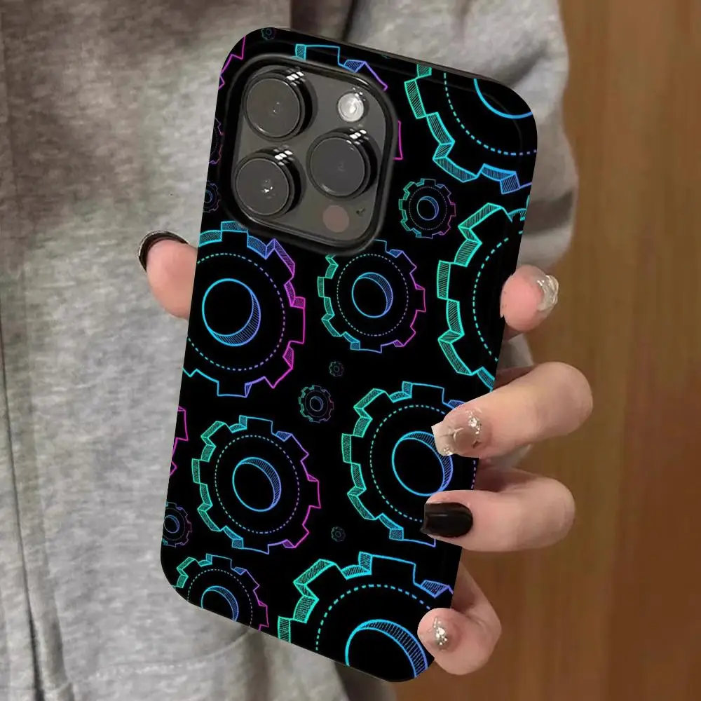 

gear wallpaper Phone Case Double-layered 2-in-1 Film Case For IPhone 16 15 Promax 14 13 Pro 12 11 plus Samsung S25 24 23 Covers