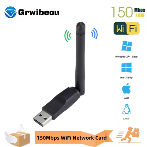 2.4GHz USB 2.0 Adapter 150Mbps WiFi Wireless Network Card with Antenna 802.11 b/g/n Chipset Ralink MT7601 for Laptop PC Windows