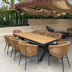 Outdoor table and chairs, courtyard balcony, open-air garden hotel, simple table and chairs, casual outdoor long table