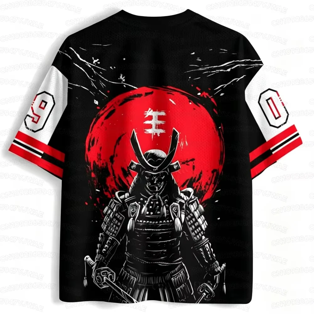 2026 Retro Japanese Samurai Bushido Fan Jersey V‑Neck Short Sleeve Kanji Warrior Print Number 90 Sports Tee for Adults Kids