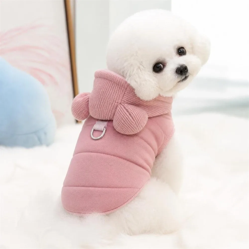 Modische Winter-Hundekleidung, winddichte, verdickte Hunde-Wanderjacke mit niedlichem Hut, Hundeweste für kleine und mittelgroße Hunde. – Detail 11