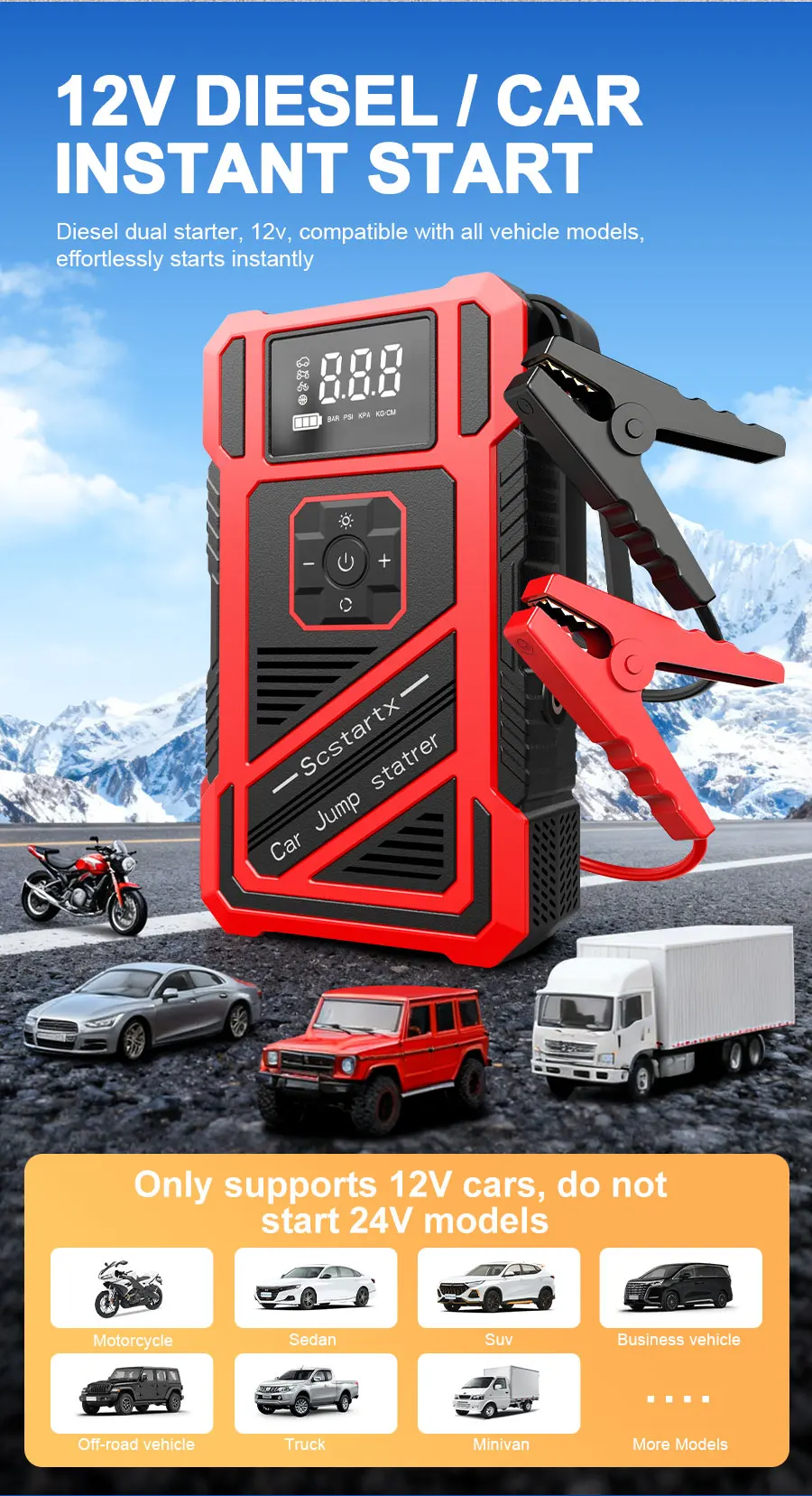 1800*4 Batteriebetriebener Tragbarer 4-in-1 Auto-Starter mit 150PSI Luftkompressor, Smart-Inflator, Notfall-Batteriestarter und Luftpumpe – Detail 2