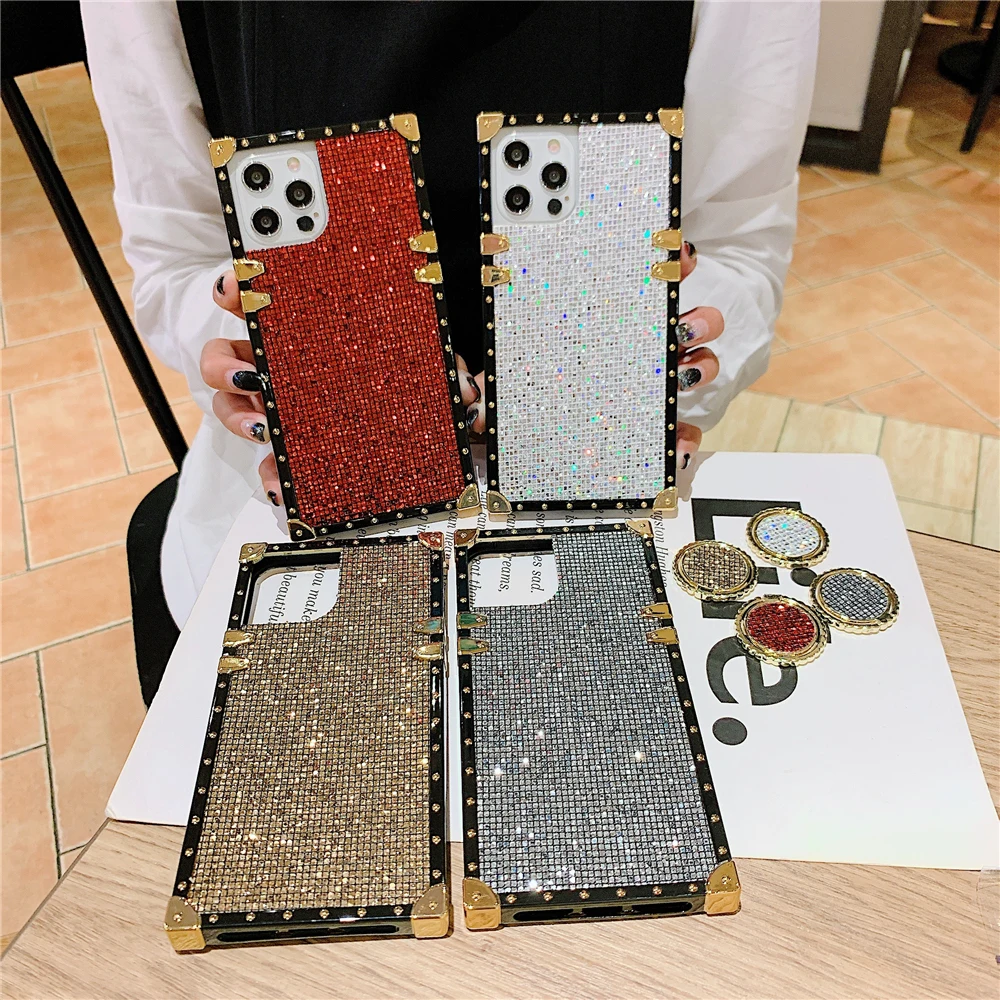 Luksusowe, miękkie etui na telefon Gold Ring Glitter Sequins Case dla Samsung Galaxy A55 5G A15 A25 A35 A54 A14 A13 A33 A53 A34 A05S A52