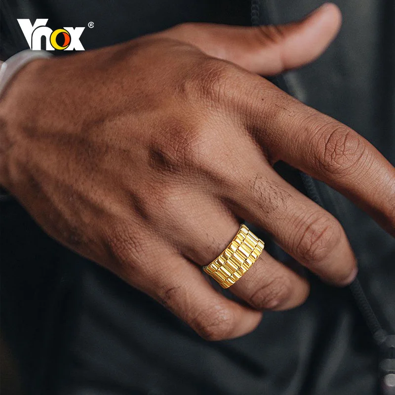 Vnox-anillo en forma de correa de reloj de 11mm para hombre, banda de dedo Punk de acero inoxidable de Color dorado, joyería gótica Rock Hiphop Boy