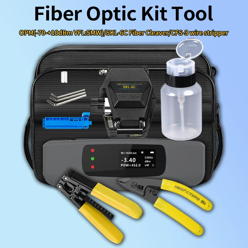 

FTTH Fiber Tool Kit With 2IN1 Optical Power Meter VFL 5MW Visual Fault Locator FC-6S/SKL-6C Fiber Cleaver CFS-3 Wire Stripper