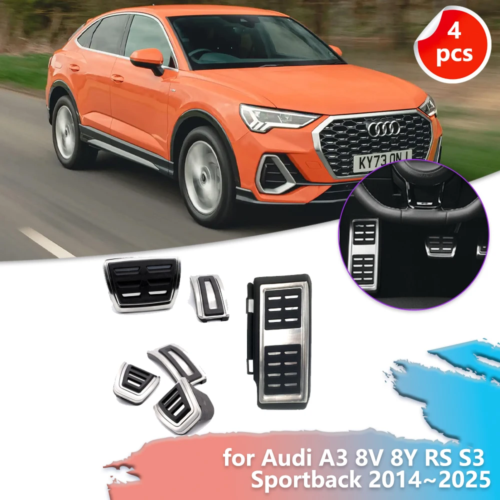 Car Gas Brake Pedal for Audi Q2 SQ2 Q3 F3 RS S-Line Sportback 2018~2025 Rubber Anti-Slip Footrest Foot Pedals Cover Accessories