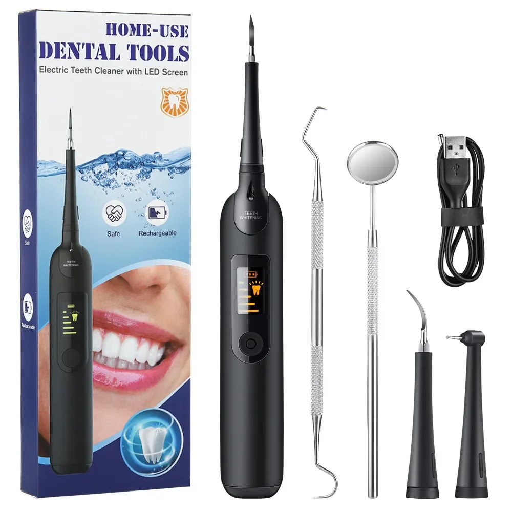 Juego de cepillos de dientes eléctricos con luz LED, limpiador Dental sónico, eliminador de manchas de cálculo, blanqueamiento Dental, herramientas