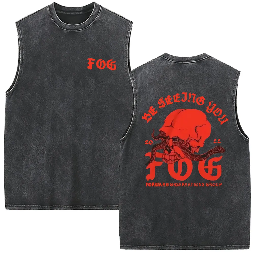 Hot Sale Fog Forward Observations Group Skeleton Vintage Washed Vest T Shirts Men Women Casual Gothic Rock Sleeveless Tank Tops