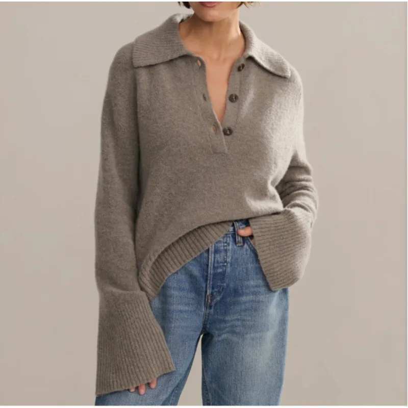 

Shpmishal 2025 American Fashion Knitted Top Loose Temperament Soft and Versatile V-neck Pullover Sweater for Women Clothes