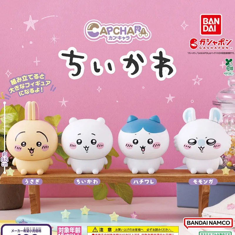 Bandai Capchara Gashapon Chiikawa Big Head Assembled Figure Usagi Hachiware Momonga Collectible Desktop Display Decor
