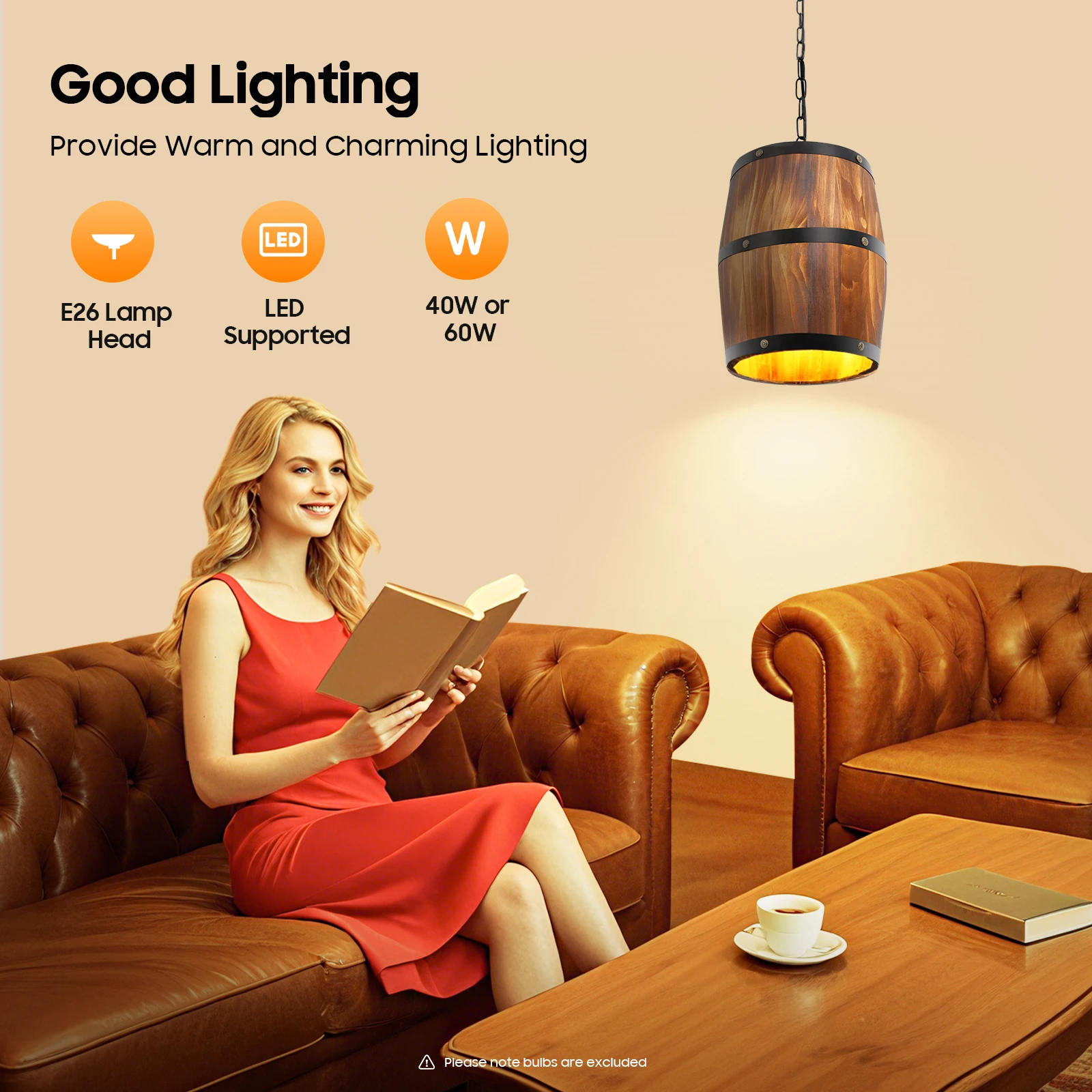 

Vintage Wine Barrel Chandelier Wood & Iron Adjustable Chain Pendant Light Retro Industrial Hanging Lamp for Bar Cafe