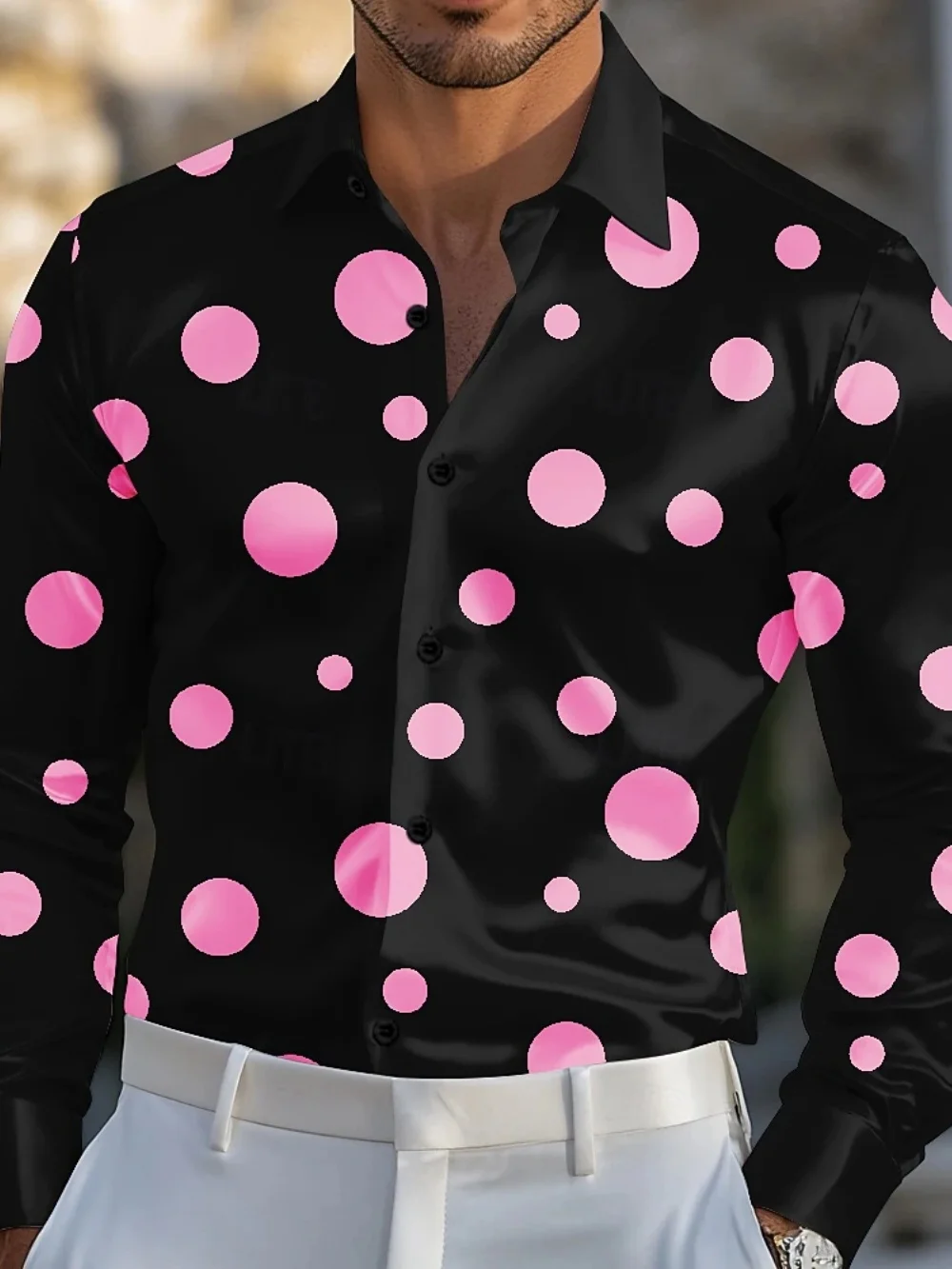 

Мужская рубашка больших размеров с длинным рукавом и принтом в горошек, повседневная модная роскошная рубашка в социальном стиле с лацканами для верхней одежды