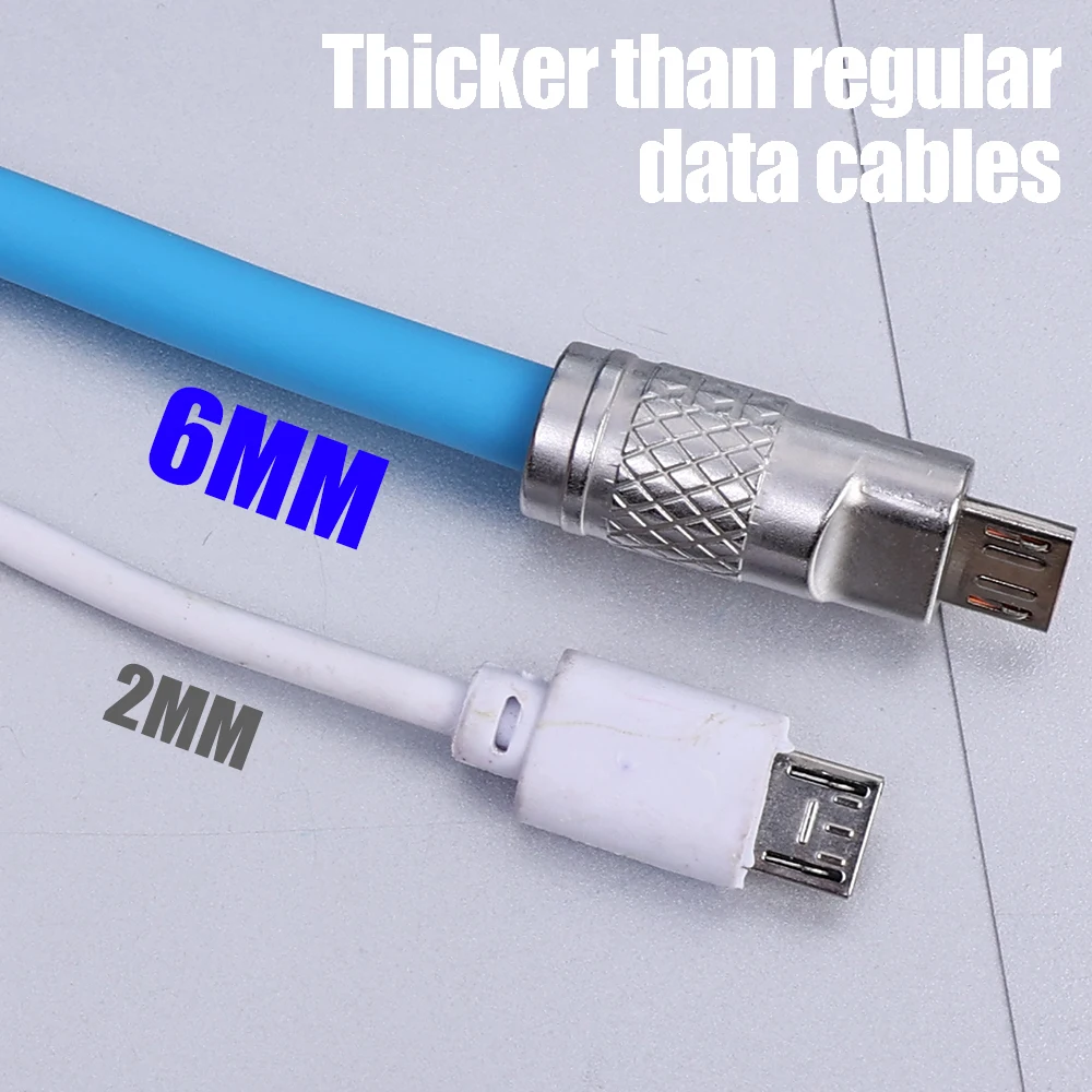 Micro USB Phone Charger Cables 120W 6A High-speed Quick Charging Data Wire Aluminum Alloy Unbreakable Wire Cords with Light