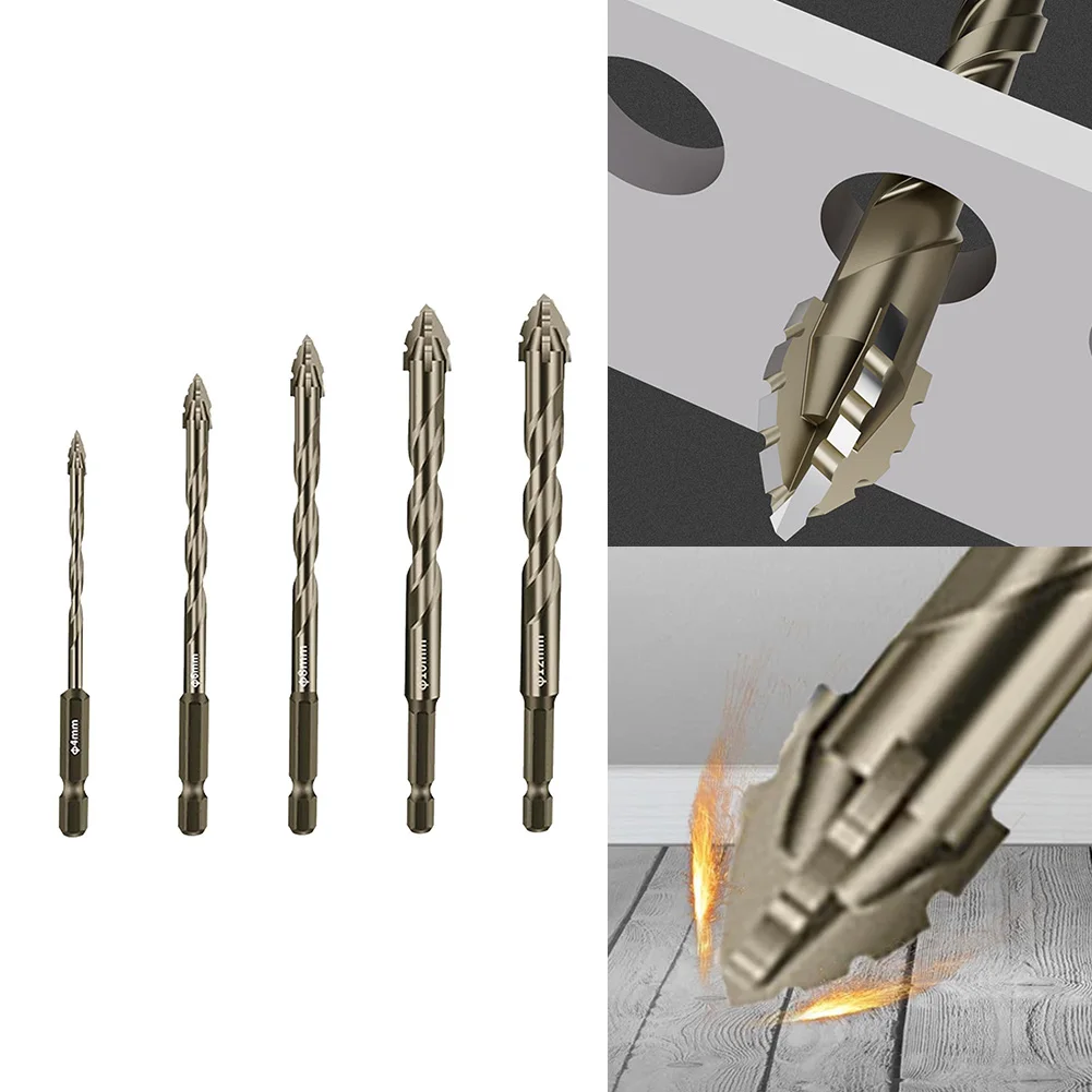 5pcs Four-Flute Sawtooth Eccentric Drill Bit High-speed Steel 4 Edge Masonry Drill Bits Set For Concrete Glass Brick