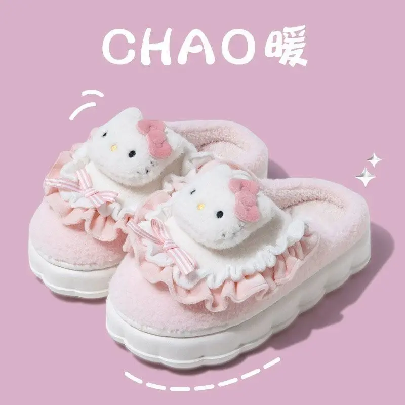 Sanrio Hello Kitty Cotton Shoes Kuromi Cinnamoroll Women Plushie Cartoon Plush Kawaii Flat Shoes Slippers Shoes Plush Gift Y2K