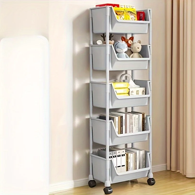 

1 шт., пластиковая мобильная полка для хранения, 4/5-уровневая вращающаяся полка-органайзер для кухни, ванной комнаты, прачечной, компактный передвижной автомобиль