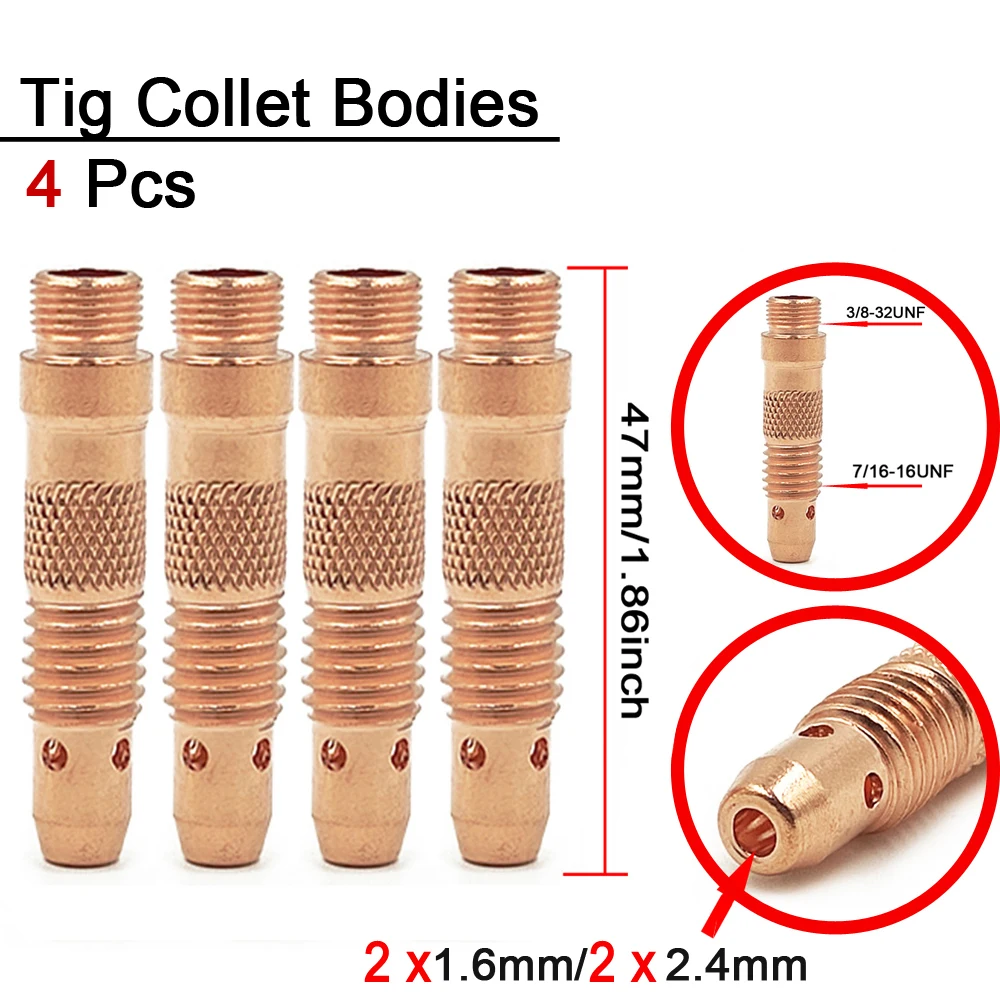 35PCS TIG Welding Torch Consumable 1.6mm 2.4mm WL20 Tungsten Electrode Collet Bodies Gas Nozzles Tig Collet For WP17 WP18 WP26