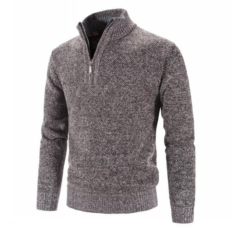 Suéter grueso de algodón con cremallera para hombre, Jersey de punto cálido de alta calidad, cuello levantado, Otoño e Invierno