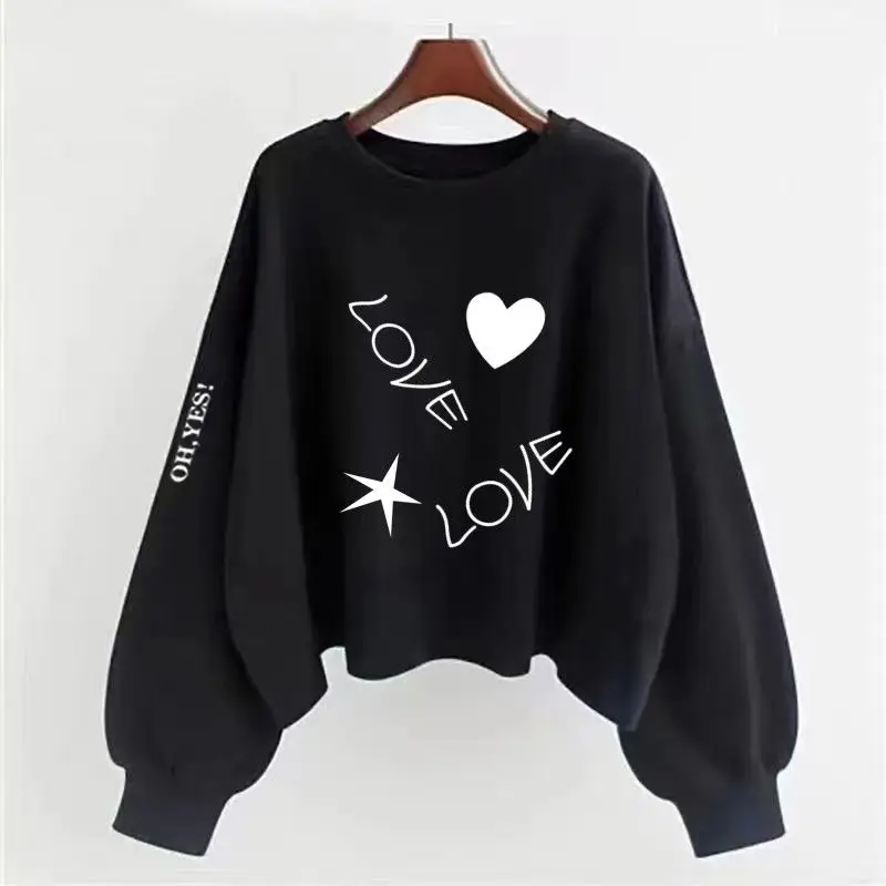 2023 New Spring and Autumn Fashion Trend Simple Round Neck Print Casual Loose Thread Long Sleeve Student Oversized Sweater