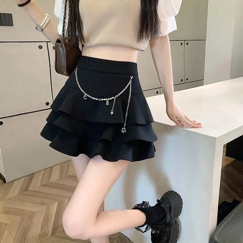 

Black Mini Skirt Summer Fairycore Lace Layered Skirt Shorts Kawaii Korean Japanese Fashion Women Clothing Miniskirt 2025