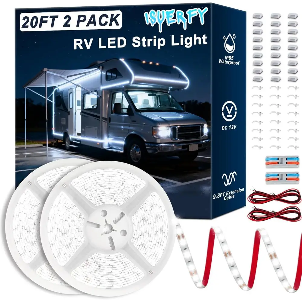 

RV Awning LED Lights 2 Pack, 12V 20T Camper Lights or Motorhome Travel Trailer Concion Stands ood Trucks, IP65 Waterproo RV Exte