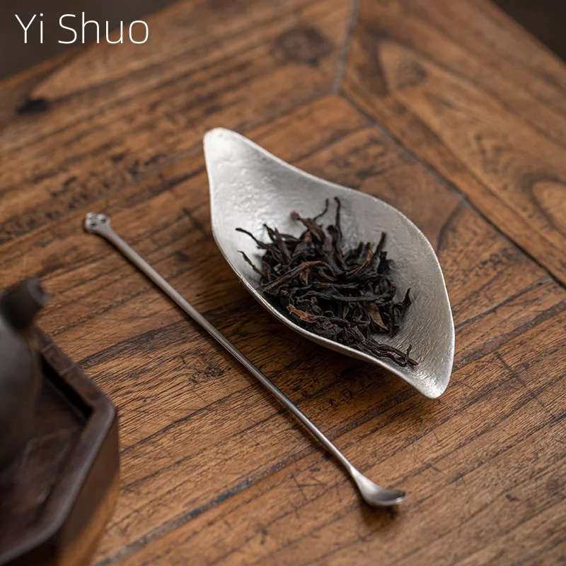 Retro Zen Tea Spoon Handmade Tin Lotus Leaf Tea Holder Wake Up Caddy Spoon Kung Fu Utensils Tea Scoop