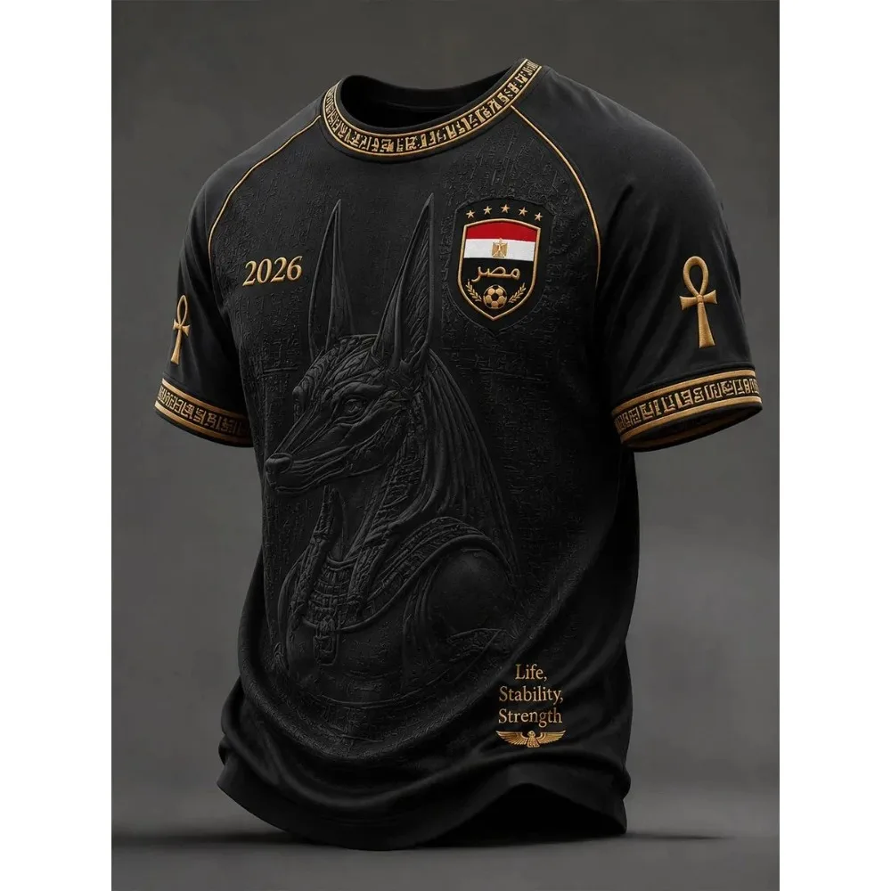 Maillot de football Raglan Équipe Nationale d'Égypte Été 2026 pour Homme – Séchage Rapide, Respirant, Maillot de Sport pour Fan, T-shirt Décontracté et Tendance