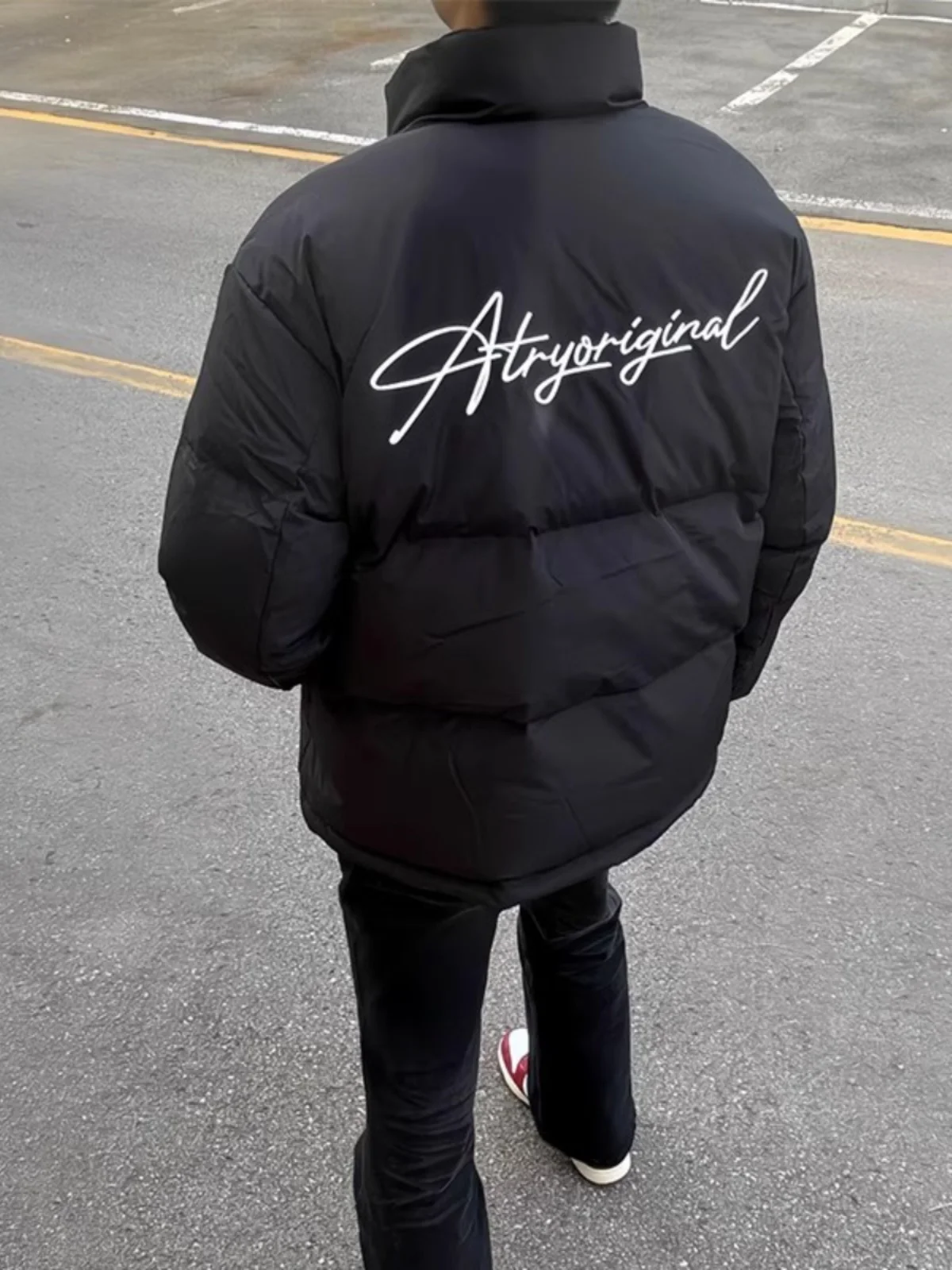 

American High Street Bla down Cotton Jaet Men's Winter Thiened ort Sle Stand Collar Bread Coat Casual Warmth