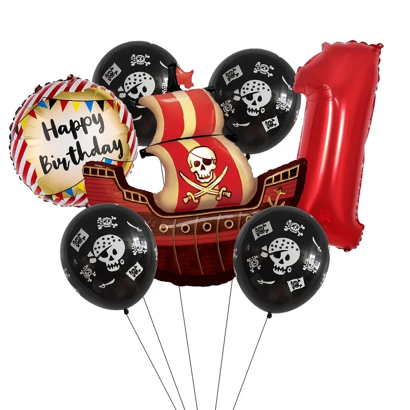Piratenschiff-Folienballon mit Nummer 1-9 Piraten-Themen Geburtstag Halloween Deko für Innen und Außen Festival-Szenendekoration Zubehör – Detail 2