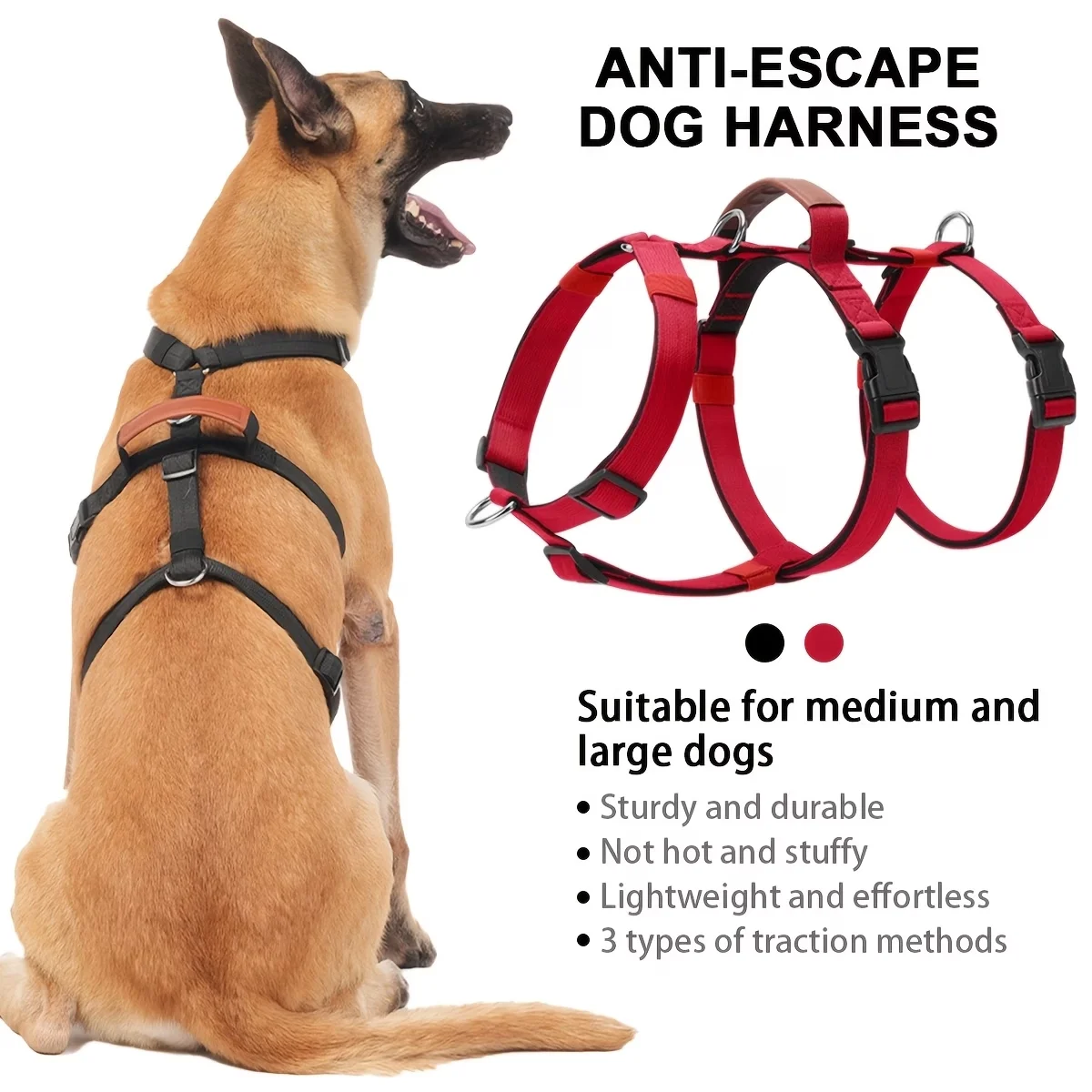 Strapazierfähiges Nylon-Geschirr für mittelgroße bis große Hunde, ausbruchsicheres Hundegeschirr, weich, bequem, atmungsaktiv und nicht stickig, D – Detail 4
