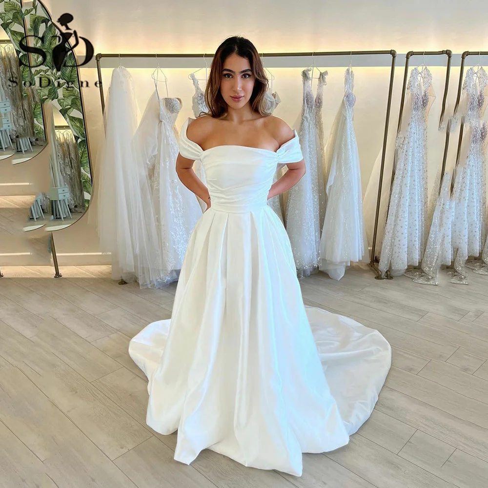 

SoDigne Elegant Satin Wedding Dresses Off The Shoulder Bride Gown Wedding Gown Custom Made Vestido de novia 2022