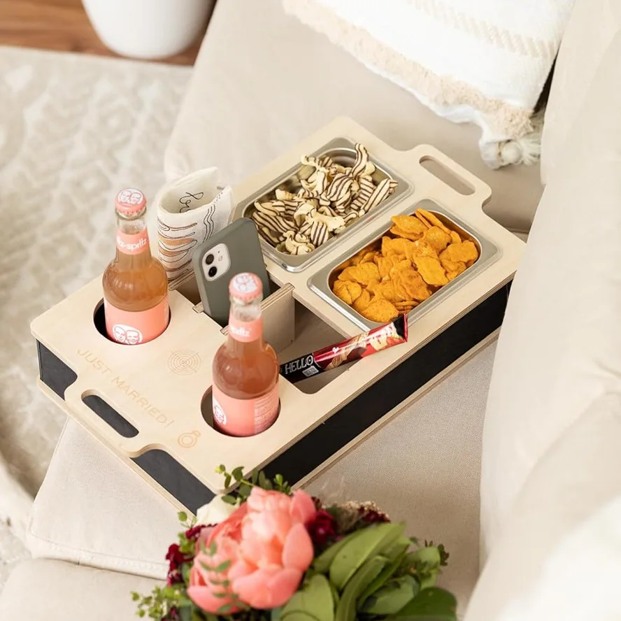 

Wooden desktop snack storage box, desktop remote control bracket, snack hamburger wooden tray, table type bamboo storage box