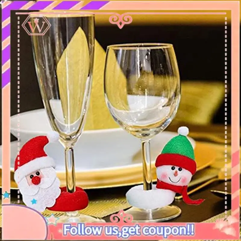 AT84-6Pcs Christmas Wine Glass Decor Santa-Claus Moose-Snowman Drink Markers Set Kit For Christmas Holiday Party Wine Glass