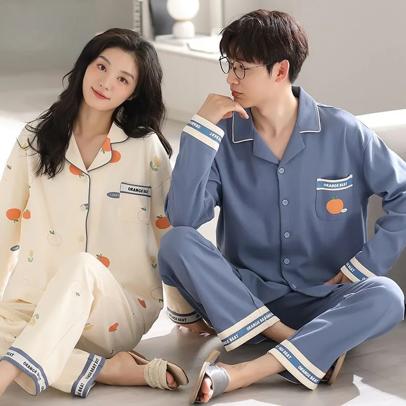 2024 New Couple Pajamas Spring Autumn Cotton Long Sleeves Sleepwear Men Women Sleepwear Plus Size V-neck Loose Loungewear Set