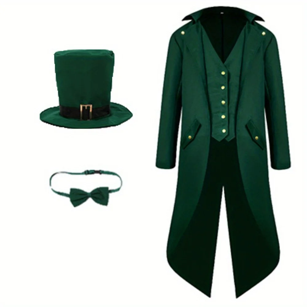 Irish St. Patrick's Day Steampunk-Frack-Set für Herren – formeller Leiteranzug, Festival-Bühnenoutfit
