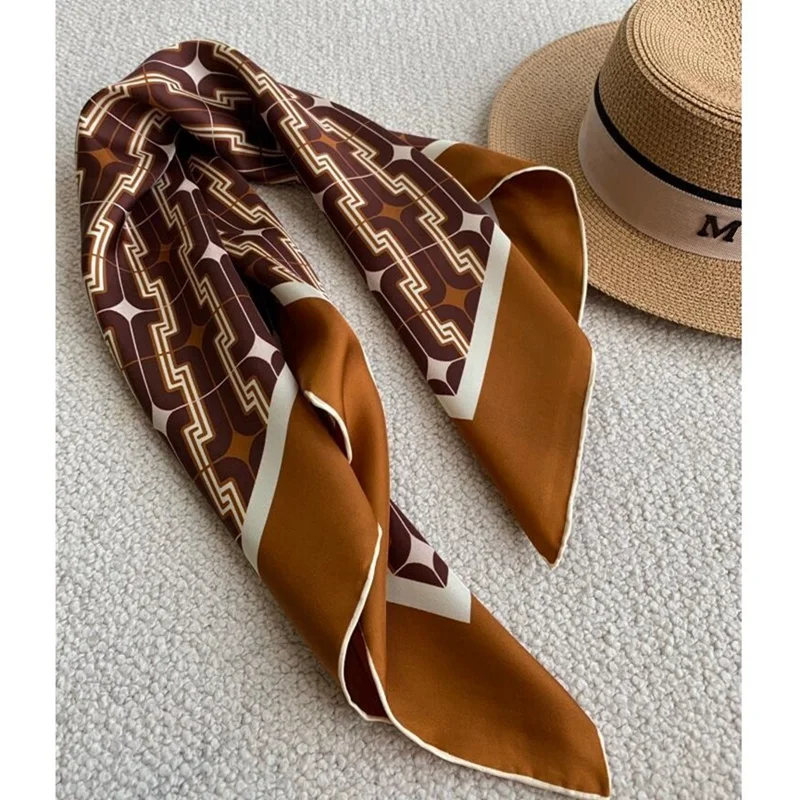 

Square 100% Silk Bandana Scarf Neckerchief 'Caramel Autumn' Printed 26"x26"