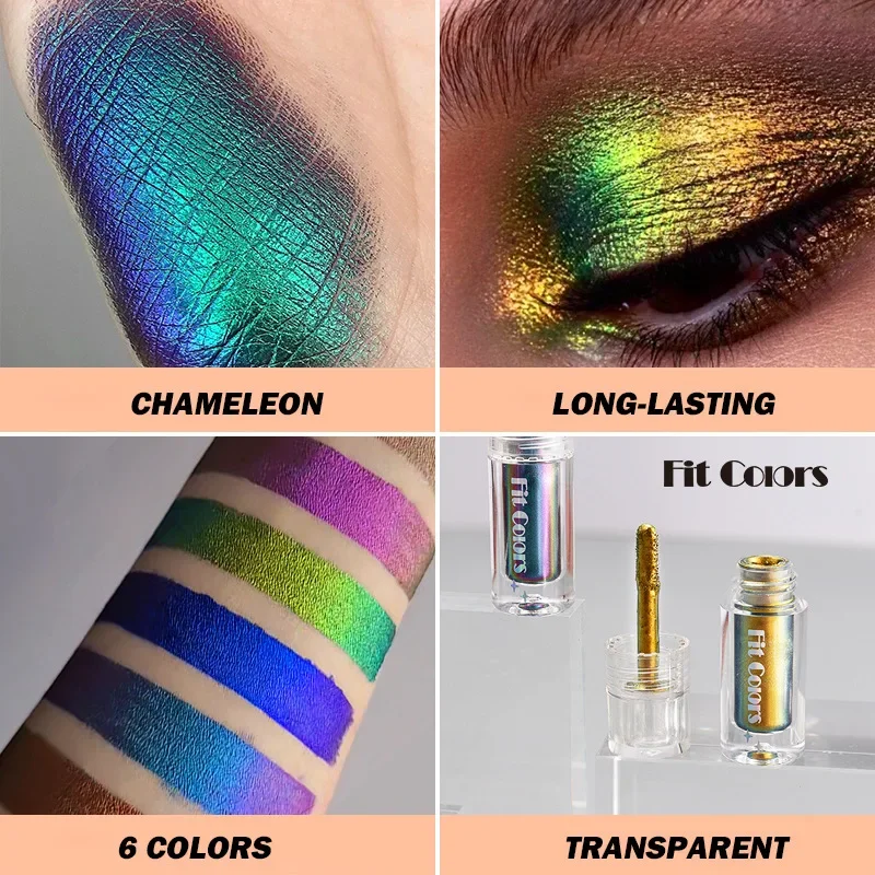 6 colores brillantes metálicos brillantes decoración facial sombra de ojos líquida brillo de labios lápiz labial metálico camaleones ópticos pigmento de brillo de ojos